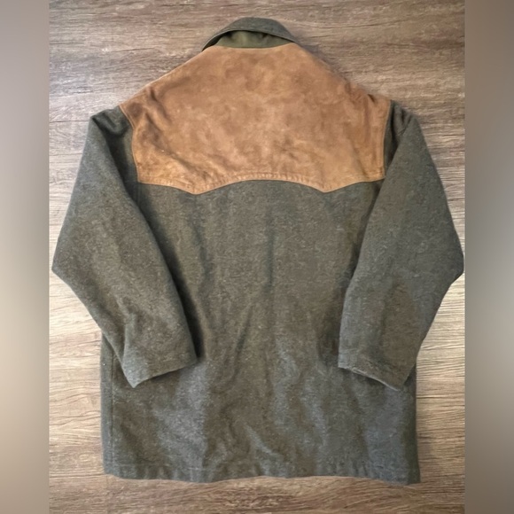 VTG WOOLRICH Size L Wool/Leather Mens Olive Field Jacket Coat Made in USA G10 - Picture 2 of 12